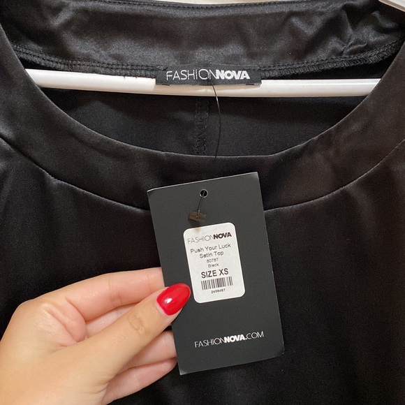 3 for $20 - Fashion Nova Push Your Luck Black Satin Top - Picture 5 of 5